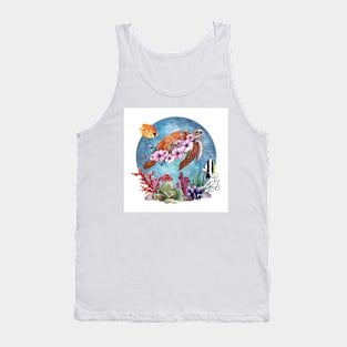 Sea Turtle Flowers Coral Reef Stickers (2) Tank Top